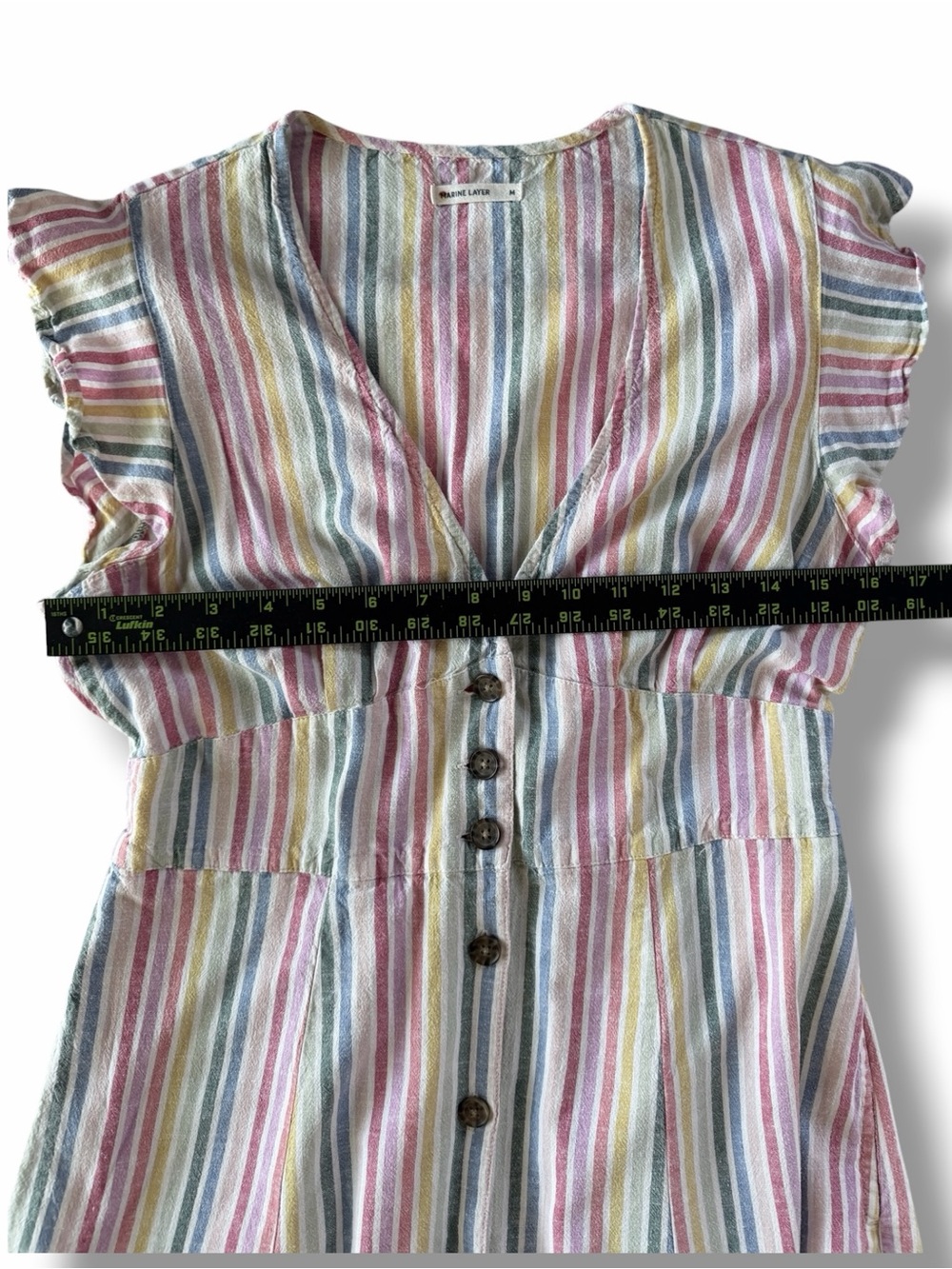 Marine Layer Camila Midi Dress Stripe Button Front V Neck Size Medium - Picture 7 of 9